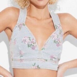 Wild Fable Light Blue Floral Crop Top
